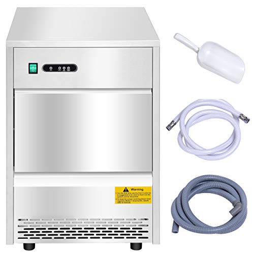 Costzon Commercial Ice Maker, Freestanding Portable Stainless Steel Ice Maker, Under Counter Ice Machine for Party Gathering, Restaurant, Bar, Coffee Shop w/Ice Shovel, Hose (58LBS/24h)