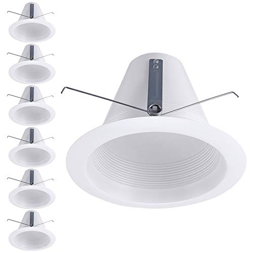 TORCHSTAR 6 Inch Recessed Can Light Trim, White Air Tight Baffle Trim, IC-Rated Anti-Glare Self-Flanged Downlight Trim, for PAR30, BR30, PAR38, BR40, A19 Bulbs & 6 Inch Housing Can, Pack of 6