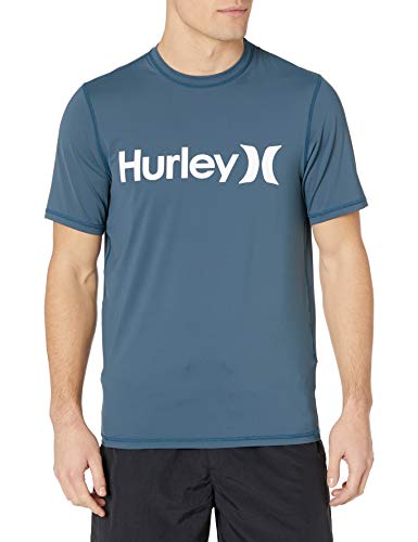 Hurley Men's One & Only Short Sleeve Sun Protection Rashguard, Squadron Blue//White, L