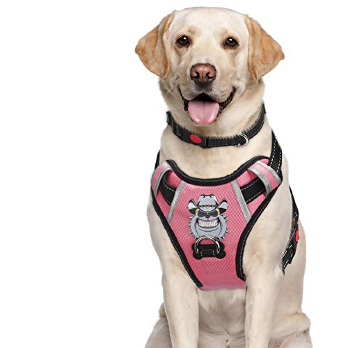 BABYLTRL Silver Big Dog Harness No-Pull Anti-Tear Adjustable Pet Harness Reflective Oxford Material Soft Vest for Medium Large Dogs Easy Control Harness (XL, Pink)