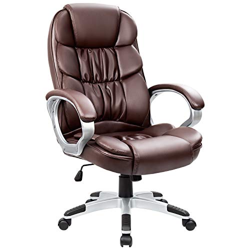 Homall Office Chair High Back Computer Chair Ergonomic Desk Chair, PU Leather Adjustable Height Modern Executive Swivel Task Chair with Padded Armrests and Lumbar Support (Brown)