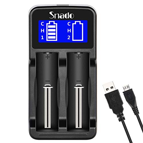 Intelligent Charger, Snado LCD Display Universal Smart Charger for Rechargeable Batteries Li-ion Batteries 18650 18490 18350 17670 17500 16340 14500, Ni-MH/Ni-Cd A AA AAA Batteries (2 Slots)