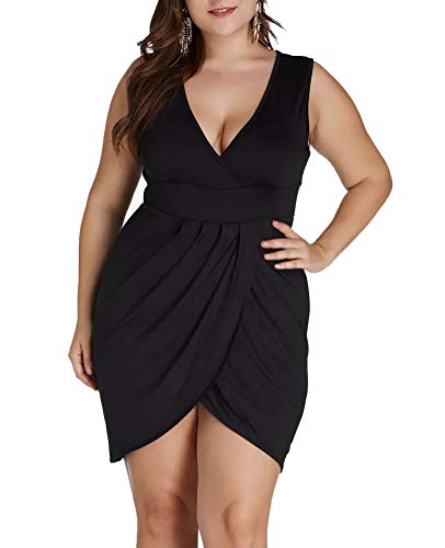 LAOLASI Women's Plus Size V Neck Sleeveless Night Out Cocktail Sexy Dresses Black 4X-Large