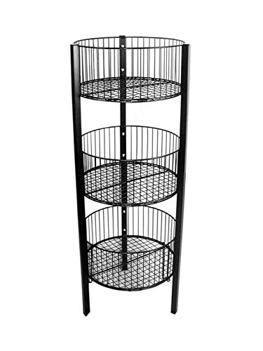 Only Garment Racks 3-Level Wire Basket Display Rack, Floor Standing, Round Bins, Metal Frame - Black