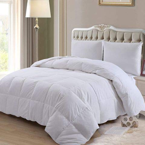 ELNIDO QUEEN Down Comforter Goose Duck Down and Feather Filling - 100% Cotton Cover - Warmth All Season Duvet Insert - Machine Washable Stand Alone Bed Comforter with Tabs Queen/Full 90×90 Inch