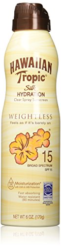 Hawaiian Tropic Silk Hydration Weightless Clear Spray Sunscreen, Broad-Spectrum Protection, SPF 15, 6 Ounces