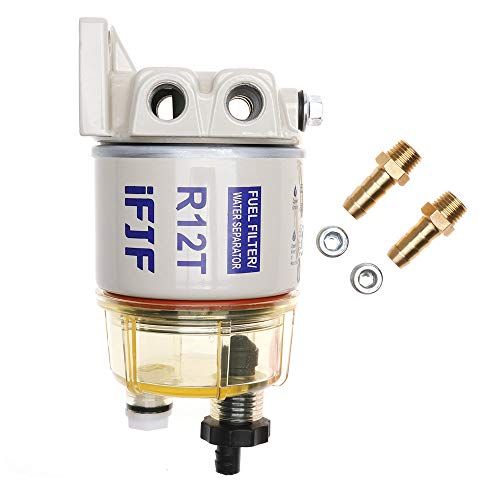 iFJF R12T Fuel Filter/Water Separator 120AT NPT ZG1/4-19 Automotive Parts with Fitting -Complete Combo Filter Diesel Engine(Includes 2 fittings,2 plugs)
