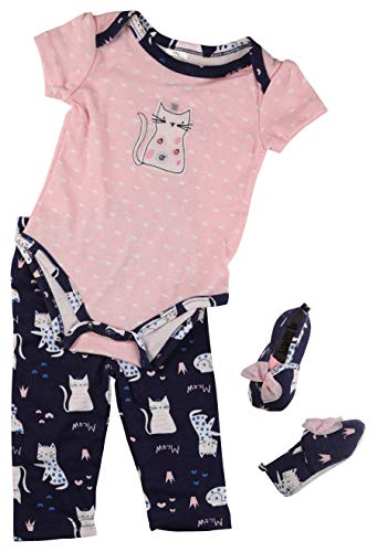 Little Beginnings Newborn and Infant Apparel Set (Includes Bodysuit, Pants and Shoes) (Kitty Cat, 3-6 Months)
