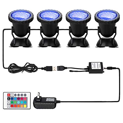 Pond Light 36 LED 100% Waterproof Underwater Submersible Lights, 4 Pack Multi-color & Adjustable & Dimmable Aquarium Light with Remote Control, Landscape Lamp for Fish Tank Swimming Pool Fountain