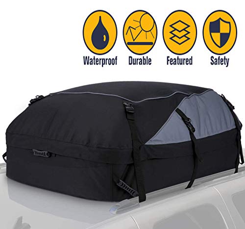 Car Roof Bag Cargo Carrier, 20 Cubic Feet Waterproof Rooftop Cargo Carrier Soft Box Luggage with 8 Reinforced Straps + Packing Bag - Suitable for All Vehicle with/Without Rack (20 Cubic)