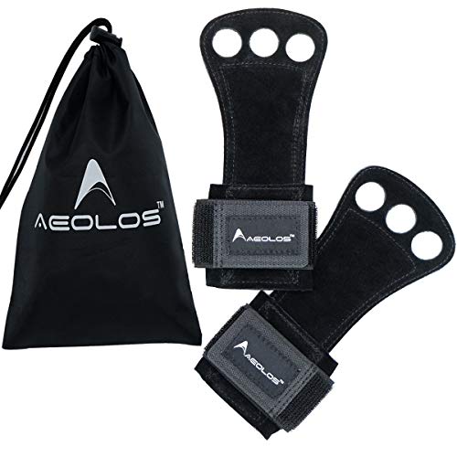 AEOLOS Leather Gymnastics Hand Grips-Great for Gymnastics,Pull up,Weight Lifting,Kettlebells and Cross Training (Black(2 Layers Leather), Medium)