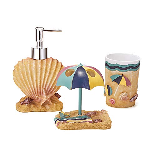 JYXR HOME&LIVING Beach Theme Bathroom Accessories Set, Including 3 Piece Resin Bathroom Accessory Set Soap Dispenser, Toothbrush Holder, Tumbler-for Man, Woman, Kids