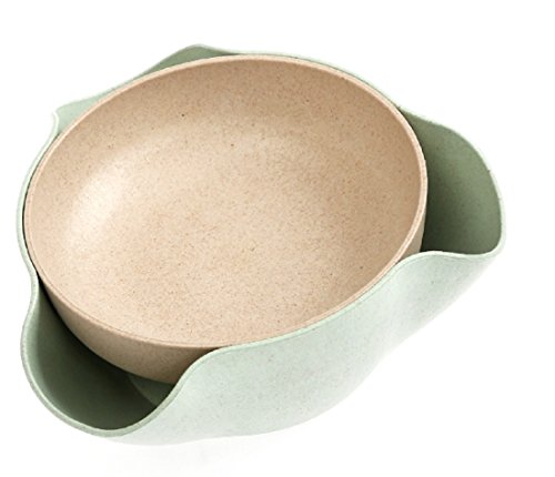 Bamboo's Grocery Double Dish Snack Bowl For Pistachios, Peanuts, Edamame, Cherries, Nuts, with Shell Storage, Green