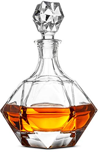 FineDine European Style Glass Whiskey Decanter & Liquor Decanter with Glass Stopper, 30 Oz.- With Magnetic Gift Box - Aristocratic Exquisite Diamond Design - Glass Decanter for Alcohol Bourbon Scotch.