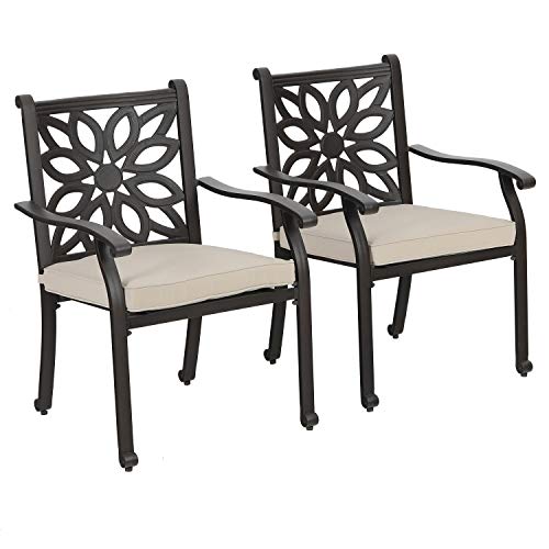 Sophia & William Patio Outdoor Dining Chairs Set of 2, Brown Cast Aluminum Furniture Dining Chairs for Dining Table, Load Capacity: 350 lbs