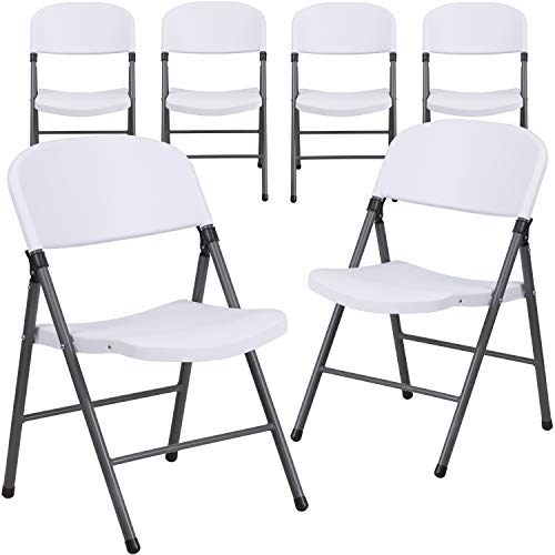 Flash Furniture 6 Pk. HERCULES Series 330 lb. Capacity Granite White Plastic Folding Chair with Charcoal Frame