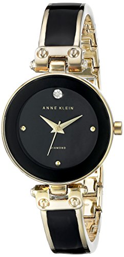 Anne Klein Women's AK/1980BKGB Diamond-Accented Dial Black and Gold-Tone Bangle Watch