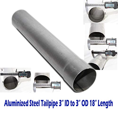 18' Length Straight Exhaust Pipe Extension Tube Aluminized Steel Tailpipe (3'ID to 3'OD)