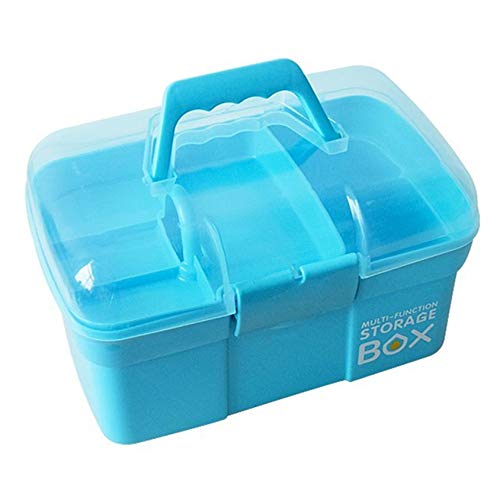 Sunxenze 11'' Clear Plastic Storage Box/Tool Box/Sewing Box Organizer, Multipurpose Organizer with Removable Tray, Portable Handled Storage Case for Art Craft and Cosmetic (Light Blue)