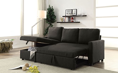 Major-Q 9052300 83 x 54 x 35 inches Contemporary Modern Style Sectional Sofa Chaise Ottoman Set with Sleeper and Storage in Charcoal Linen