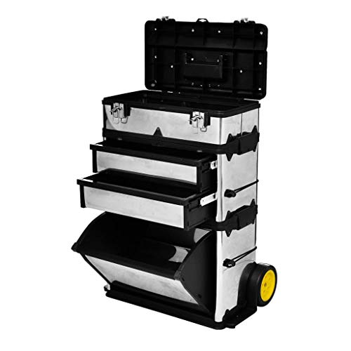Tidyard 3-Part Rolling Tool Box with 2 Wheels, Portable Tool Chest, Removable Tool Storage Boxes with Sliding Drawers