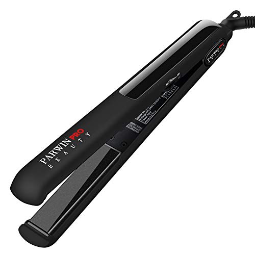 PARWIN 2 in 1 Hair Straightener and Curler ,1 Inch Anti-Static Flat Iron with Temperature Control,Auto Shut Off,Dual Voltage,Instant Heat Up, Black