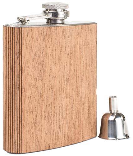 WOODCHUCK 6 oz. Wooden Flask in Mahogany - Premium Woodgrain, Stainless Steel Housing - Made in USA