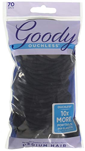 Goody Women's Hair Ouchless No Metal Black Hair Elastics Storage Pack, 4mm, 70 Count