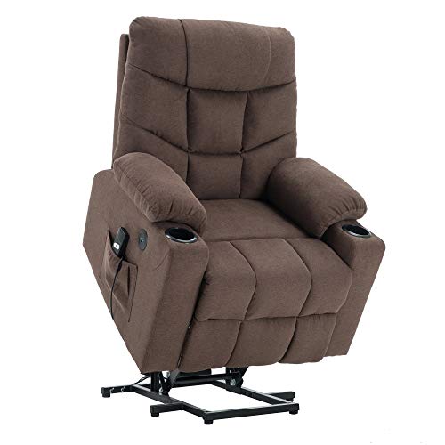 Mcombo Electric Power Lift Recliner Chair Sofa for Elderly, 3 Positions, 2 Side Pockets and Cup Holders, USB Ports, Fabric 7286 (Brown)