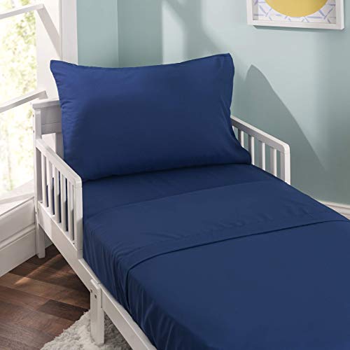 EVERYDAY KIDS 3 Piece Toddler Sheet Set - Soft Microfiber, Breathable and Hypoallergenic Toddler Bedding - Includes a Flat Sheet, a Fitted Sheet and a Pillowcase - Solid Navy