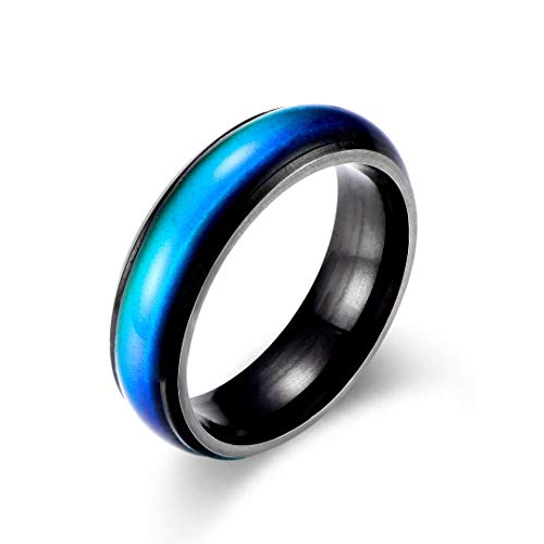 Ello Elli 6MM Color Changing Stainless Steel Mood Ring (Black, 6)