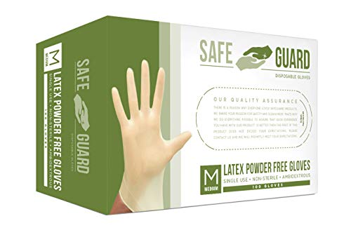 SAFEGUARD Latex Powder Free Gloves, Medium, 100 Count