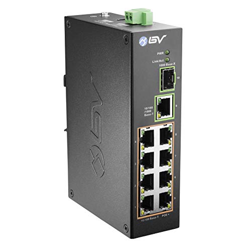 BV-Tech 10 Port PoE+ Industrial DIN Rail Switch (8 PoE+ Ports | Gigabit Ethernet & SFP Uplink) – 96W – 802.3at