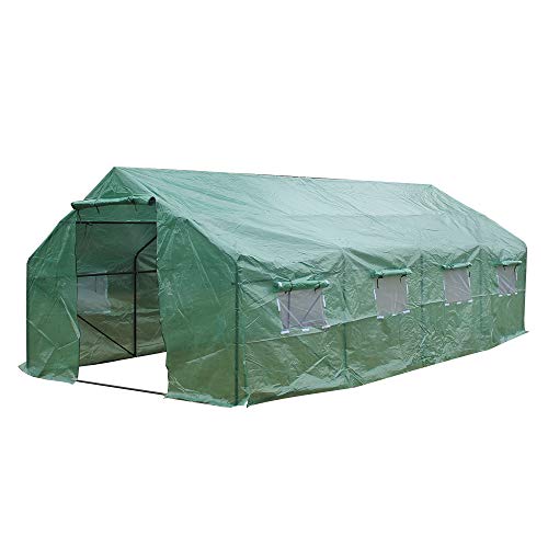 SUR-SOUL 20′x10′x7′-B Heavy Duty Greenhouse Tent，Walk in Greenhouse Tunnel Tent Gardening Accessory w/Roll-Up Windows, Zippered Door，Greenhouse Plant Gardening Spiked Greenhouse Tent