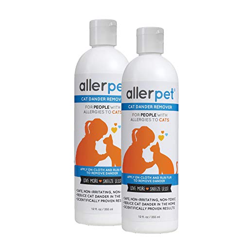 Allerpet Cat 12-oz Bottle (2 Pack) - Best Allergy Relief & Pet Dander Remover for Allergens - Ditch Your Allergy Shampoo & Deshedding Tools - 100% Non-Toxic & Safe for Pets, Good for Fur & Skin