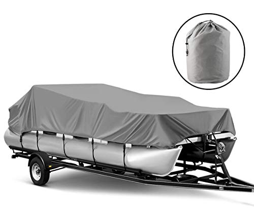 Universal Boat Adjustable Cover, 600D Heavy Duty Waterproof UV Resistant Marine Grade Polyester Fabric Trailerable Boat Cover Pontoon Boats Protection Custom Cover(21-24FT)