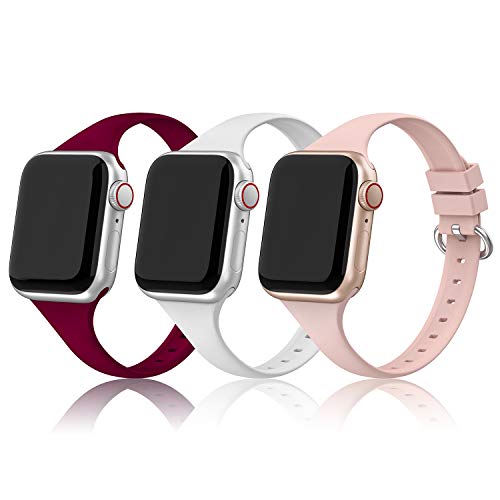 EDIMENS Sport Silicone Band Compatible with Apple Watch 38mm 40mm, 3 Packs Soft Slim Thin Small Replacement Strap Accessories Compatible for Apple Watch Series 6 5 4 3 2 1 SE Sport Edition Women Men