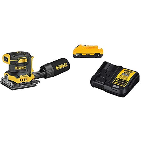 DEWALT 20V MAX XR Palm Sander, Variable Speed, 1/4-Inch Sheet with Battery Pack & Charger Kit, 3-Ah (DCW200B & DCB23C)