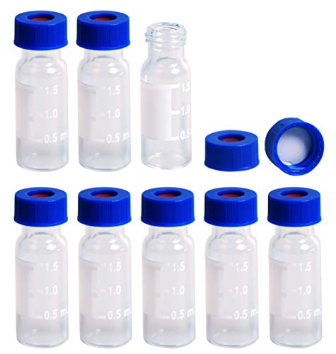 Albert's Filter 2ml Autosampler Vials with Writing Area and Graduations, 9-425 HPLC, Screw Cap, White PTFE & Red Silicone, 100 Pcs