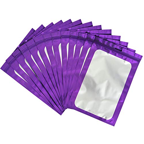 100-pack resealable mylar ziplock bags with front window Smell Proof bag packaging pouch bag for lip gloss eyelash cookies sample food jewelry electronics |flat|cute|(Purple, 2.75×3.93 inches)