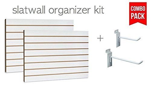 White Slatwall Panels Organizer Kit - Includes (2) - 24' x 48' White Slatwall Panels plus (15) - 4' White Slatwall Hooks and (15) - 6' White Slatwall Hooks