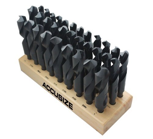 Accusize Industrial Tools 32 Pcs Hss 1/2'' Shank S&D Drill Set, 33/64'' to 1'' by 64Ths, Silver and Deming Drill, H516-6506
