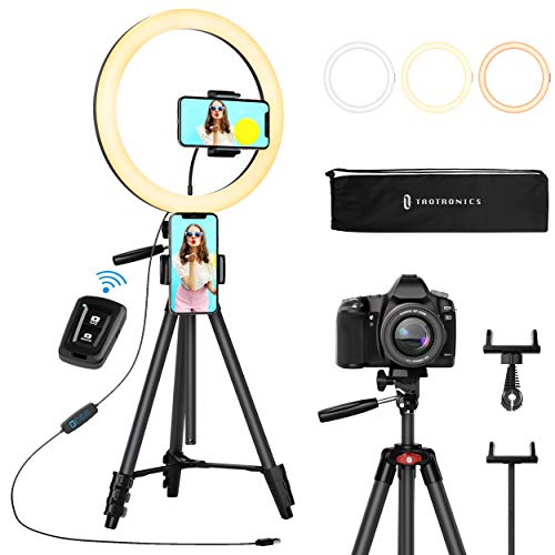 TaoTronics 12' Selfie Ring Light with 3 Color Modes, 10 Adjustable Brightness, 61“ Extendable Tripod Stand, 2 Phone Holders, Bluetooth Remote Shutter for Photography/Makeup/Live Stream/YouTube/Vlogs