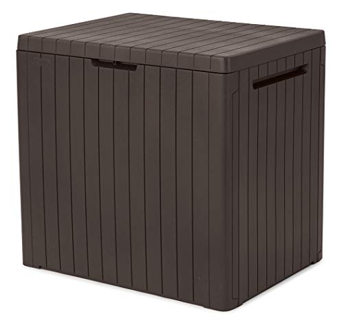KETER City 30 Gallon Resin Deck Box for Patio Furniture, Pool Accessories, and Storage for Outdoor Toys, Brown