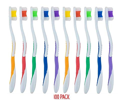 100 Pack Toothbrushes Individually Wrapped Standard Medium Bristle, for Travel, Hotel, Guests, Disposable use and More