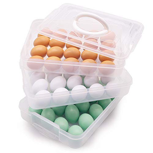 HANSGO Egg Holder, 3-Layer Deviled Egg Tray with Lid Egg Carrier Box Dispenser Container with Handle for 60 Eggs