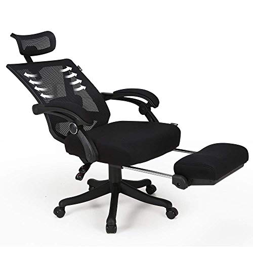 Hbada Reclining Office Desk Chair | Adjustable High Back Ergonomic Computer Mesh Recliner | Home Office Chairs with Footrest and Lumbar Support, Black