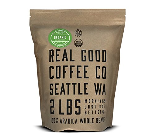 Real Good Coffee Co Whole Bean Coffee, Certified Organic Dark Roast Coffee Beans, 2 Pound Bag