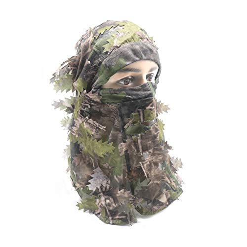 Ehemy Camouflage Leafy Hat Full Face Mask 3D Realtree Camo Cap Balaclava Ghillie Turkey Hunting Gear Accessories (Green Leaves)