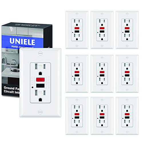(10 Pack) UNIELE GFCI Receptacle Outlet, 15A/125V, Tamper-Resistant(TR) Ground Fault Circuit Interrupter Outlets with LED Indicator, Wallplate Included, White